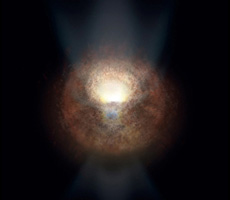 ガスや塵に隠れて見えないブラックホールの想像図