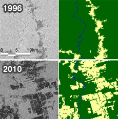 A}]EpB1996N2010N̔rB͉q摜BE͐XтƔXт̕ށBΐF͐XтB©JAXA,METI analyzed by JAXA