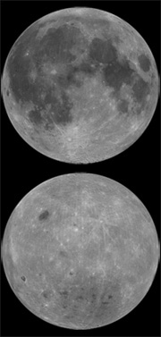 月の表側(上)と裏側(下)(提供:NASA)