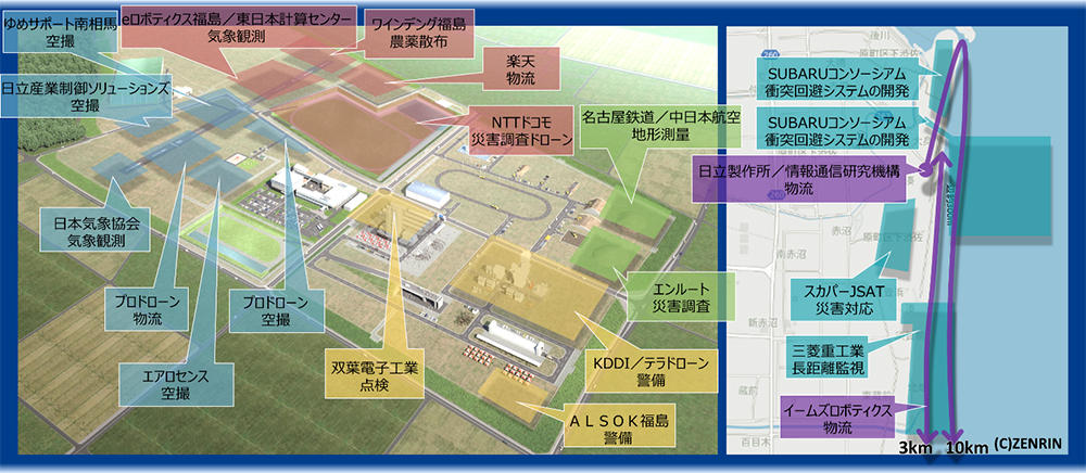 図2 飛行経路図（左：福島ロボットテストフィールドエリア、右：海岸エリア）