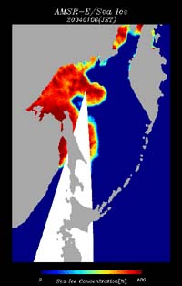 2004年1月6日のオホーツク海の海氷密接度