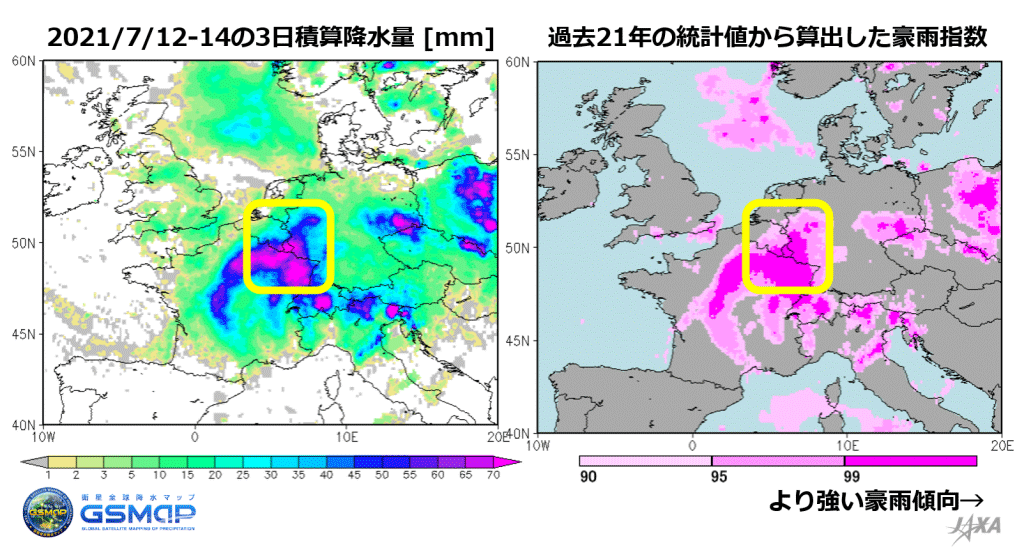 欧州周辺での7月の大雨の様子